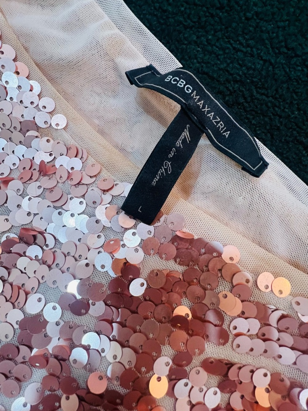 BCBGMaxAzria Rose Gold Sequin Mesh Top